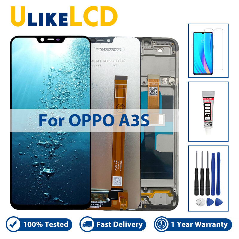 Màn hình lcd đã thử nghiệm 100% cho oppo a3s cph1803 cph1853 màn hình cảm ứng số hóa lcd thay thế cho oppo a3s / a5 lcd + kính cường lực + dụng cụ sửa chữa