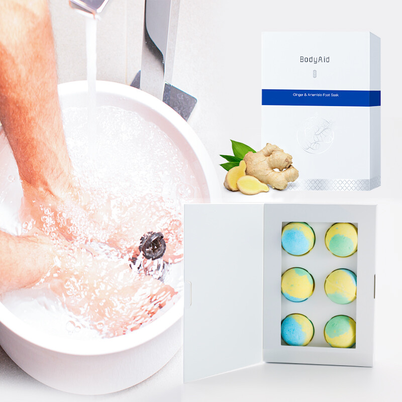Bodyaid cây ngải và gingerinstant chân ngâm, bóng bong bóng chân tắm, thảo dược chăm sóc sức khỏe và mồ hôi bóng tắm, làm mềm vết chai, làm dịu đau & mệt mỏi chân, móng tay đổi màu, chân mùi hương, spa chăm sóc móng chân chân, 30g * 6 chiếc