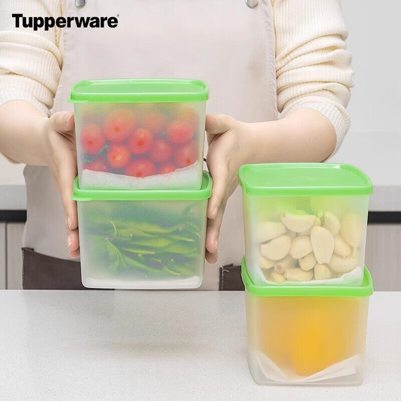 Tupperware 800ml hộp đựng thực phẩm hình vuông Tủ lạnh lạnh kín trái cây lưu trữ Stackable BPA-Hộp miễn phí (4 cái)