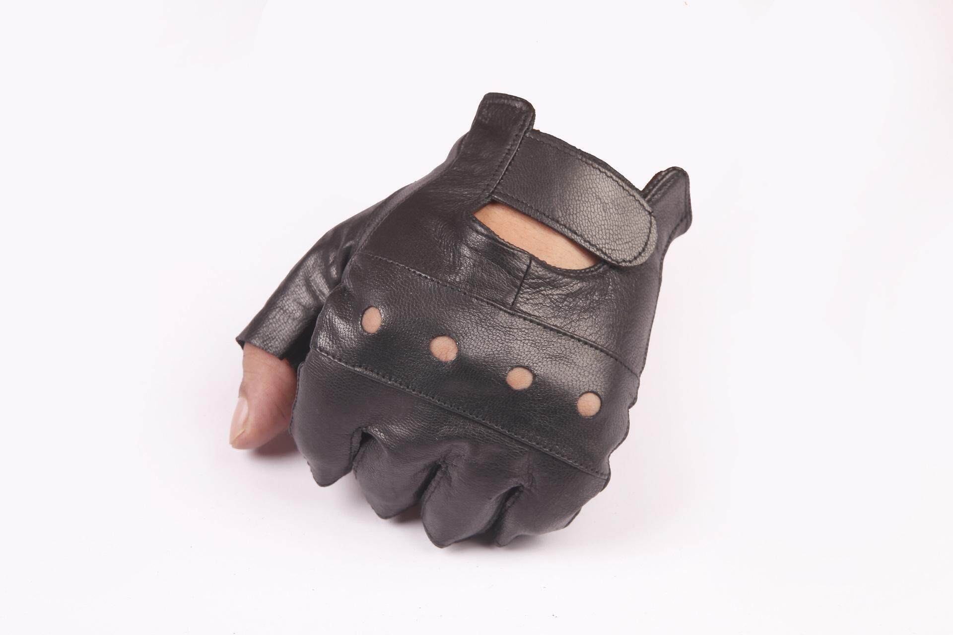 MENS COWHIDE LEATHER FINGERLESS DRIVING MOTORCYCLE BIKER GLOVES NEW XS-3XL
