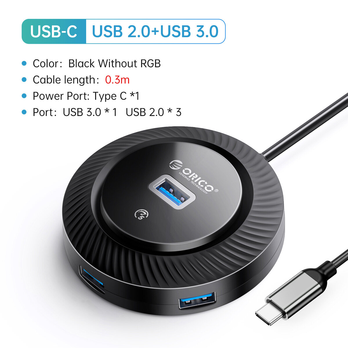 ORICO mini Vòng RGB USB 3.0 HUB với Loại C Cổng nguồn 5Gbps tốc độ cao đa Splitter Bộ chuyển đổi OTG