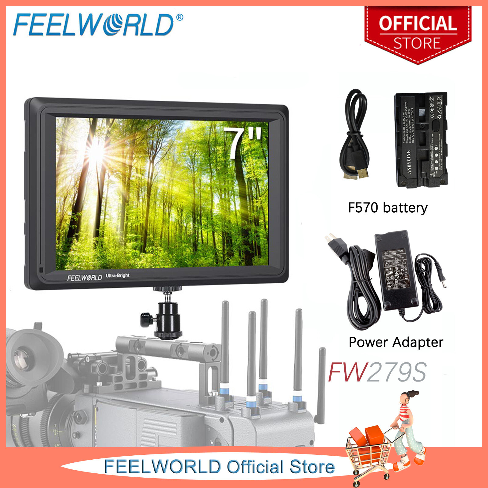 Feelworld FW279S DSLR Camera Field 7 Inch Monitor Ultra Bright Daylight Viewable 2200nit 3G SDI 4K HDMI Input Output 1920X1200 LCD IPS Panel ราคา 9,892 บาท*ส่งฟรี