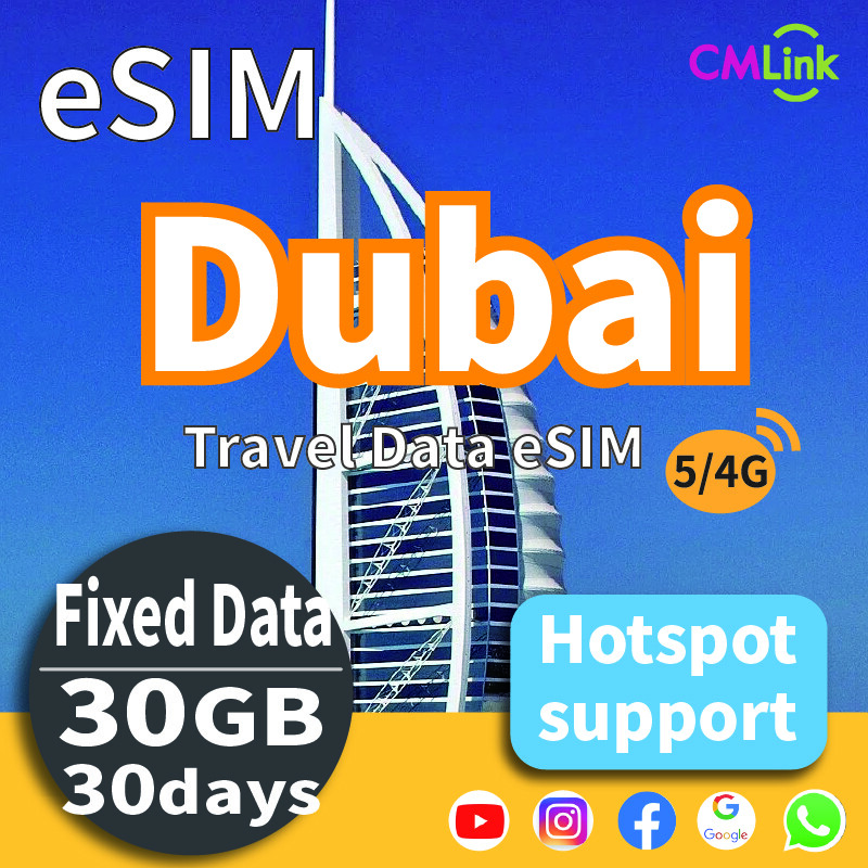 Dubai Travel eSIM: Unlimited Data Plans (0.5GB to 30GB) for 30 Day High-Speed Data for Travel Prepaid 4G/5G LTE (Hotspot+Top-Up,QR Code Sent to Your Email))Dubai, Abu Dhabi, Sharjah, Ajman, Umgaiwan, Cape Haima, Fuchayira. Harga 58 Ringgit*Penghantaran Percuma