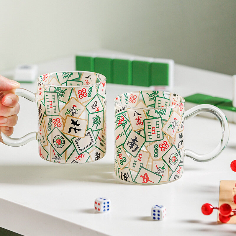 Gambar National Tide Mahjong Cup Glass High Temperature Personality Cup Water Cup Big Ear Cup Milk Cup Coffee Cup Breakfast Cup