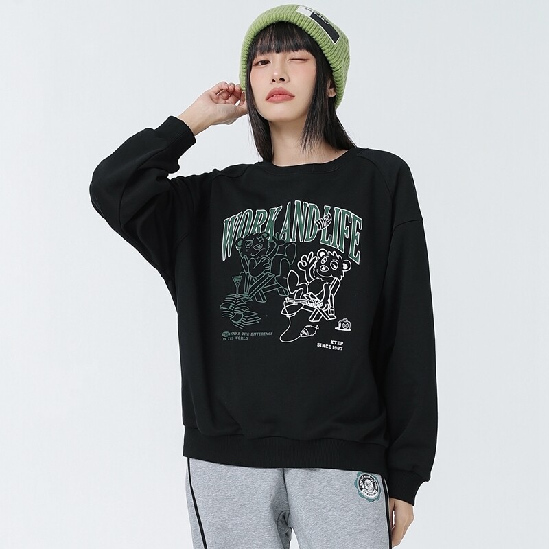 Xtep women's hoodie women's sports casual crew neck sweatshirts 878328920085