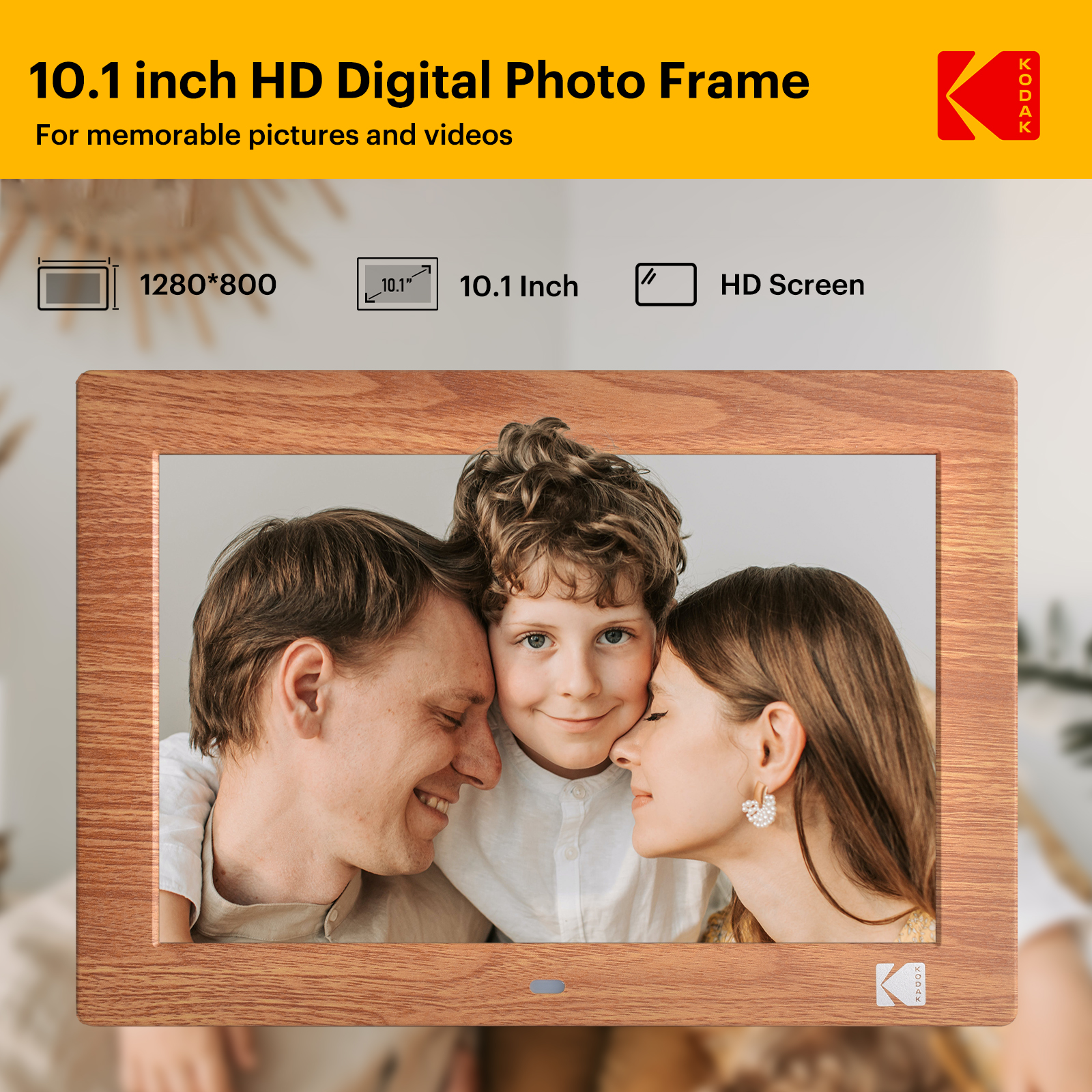 Kodak 10.1 Inch Electronic Picture Frame with Remote Control Electronic Digital Frame with 1280*800 High Resolution IPS Screen Images/Videos/Music Player Auto Switch ON/OFF