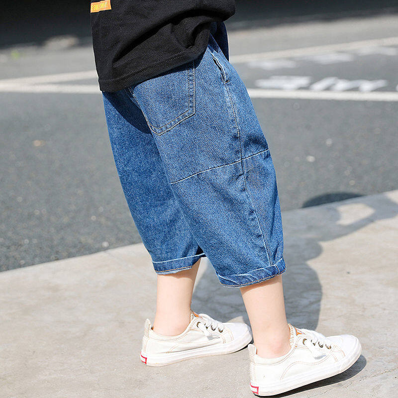 Phong cách hàn quốc denim rộng quần lửng cho bé trai trẻ em quần bò ngắn