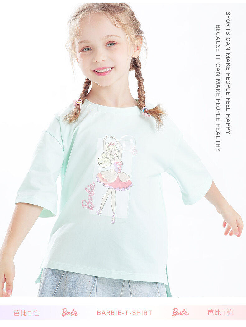 áo thun ngắn tay bé gái barbie áo mặc trong màu trắng rộng rãi phong cách 11