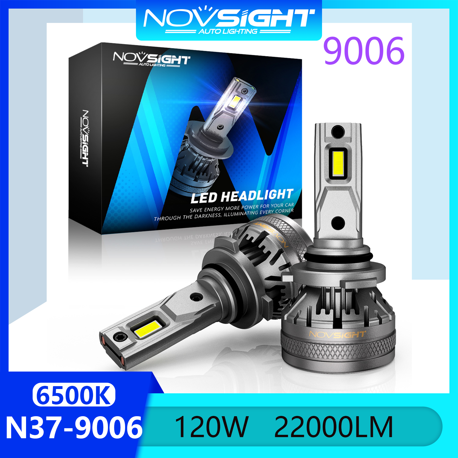 Novsight N37 6500K Đèn xe LED siêu sáng HB4 9006 Bộ đèn pha Led chùm đèn pha cao / chùm tia thấp Đèn sương mù 120W 22000LM Cắm và chạy Còn hàng 1 cặp 2 miếng Bảo hành 2 năm Miễn phí vận chuyển