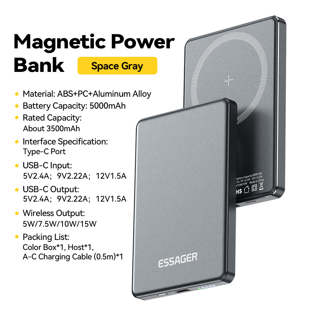 Essager pd20w 5000mAh sạc dự phòng USB-C Type-C sạc không dây sạc dự phòng cho iPhone Samsung Huawei