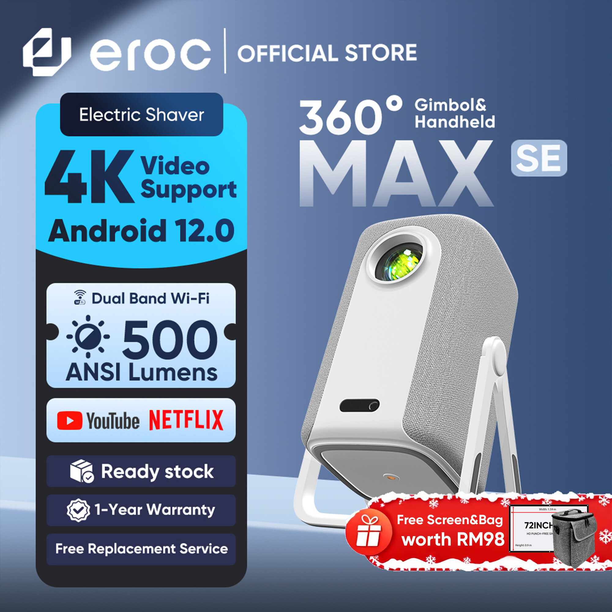 [NEW] Eroc Max SE Gimbal Projector Auto Focus 1080P Full HD 15000 Lumens Projector Mini For Phone Harga 799 Ringgit*Penghantaran Percuma