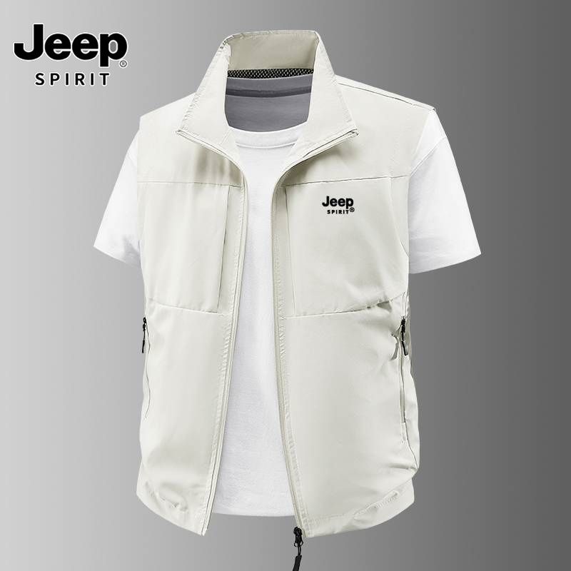 JEEP SPIRIT 1941 ESTD 2025 Spring and Autumn Vest Thin Men's Casual Vest Outdoor Sports Vest Shoulder Breathable Jacket Fashion Fishing Vest