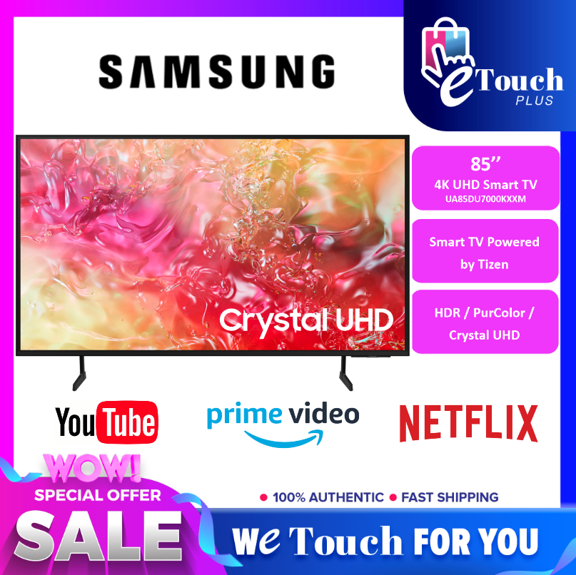 SAMSUNG UA85DU7000KXXM 85" CRYSTAL PROCESSOR 4K Tizen OS PURCOLOR SMART HUB 3 HDMI 1 USB LED TV
