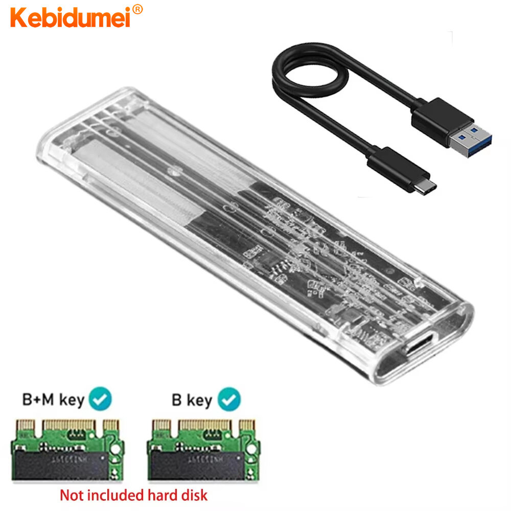 Kebidumei M.2 NGFF SATA SSD Enclosure Tipo C 3.1 Adaptador Externo Transparente Gabinete de Unidade de Estado Sólido para M2 NGFF 2230 2242 2260 - ยี่ห้อ kebidumei ราคา 133 บาท*ส่งฟรี
