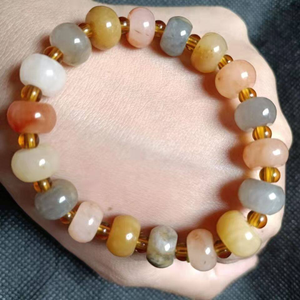Màu lụa màu vàng kim vòng tay ngọc bích bàn tính hạt màu cầu vồng quartzit Vòng tay ngọc bích xô hạt