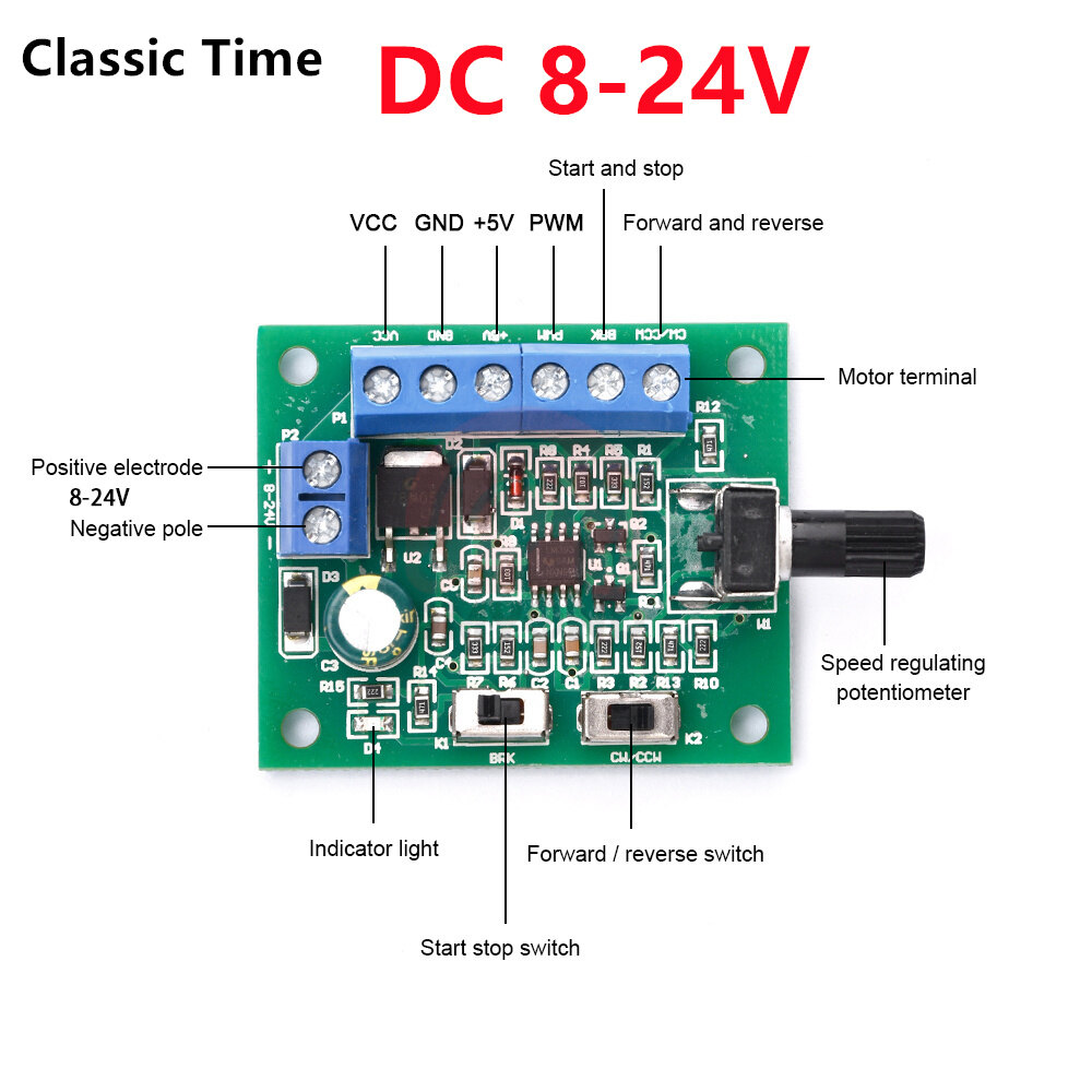 DC8-24V điều khiển bộ điều khiển tốc độ động cơ dòng điện một chiều không chổi than PWM tốc độ Bảng điều khiển xác định điều chỉnh tiến và lùi 18kHz