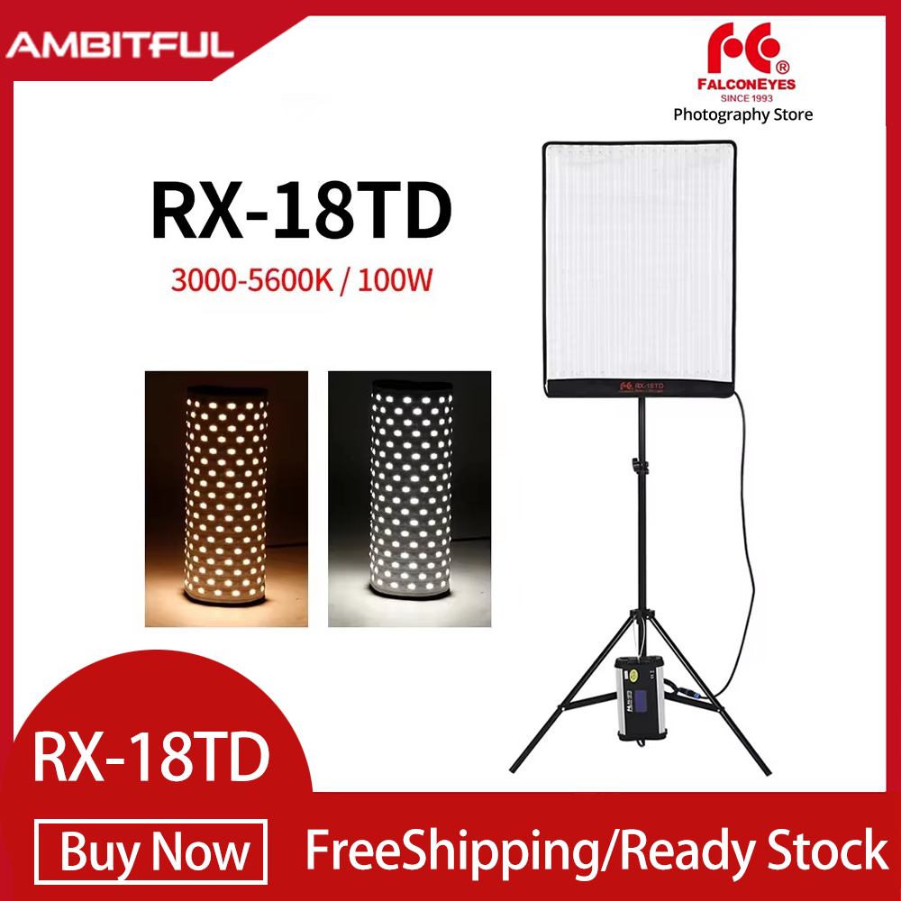 FalconEyes RX-18TD 100W Dimmable LED Video Light 504pcs Rollable Cloth Lamp with LCD Touch Screen Controller + X-shape Support ราคา 9,690 บาท*ส่งฟรี