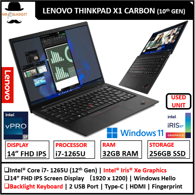 Lenovo ThinkPad X1 CARBON GEN 8 / GEN 9 / GEN 10 (1 YEAR WARRANTY T&C)Core i5/i7(10th/11th/12th Gen)