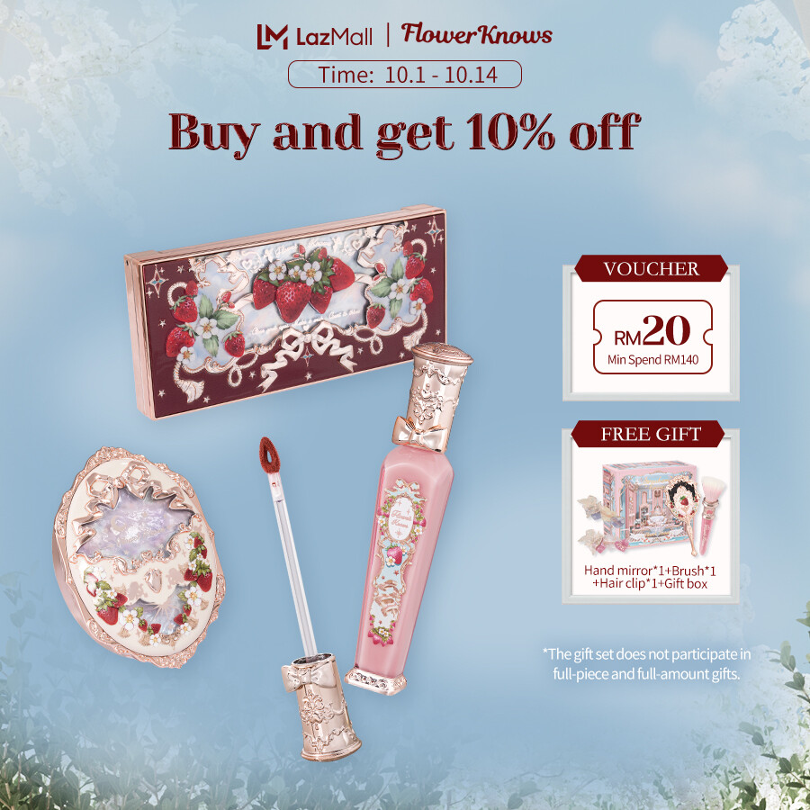 Gambar FlowerKnows Strawberry Rococo Series Afternoon Tea Set Makeup Set Five Color Eyeshadow Palette 2 Cloud Lip Cream Lipsticks Embossed Blush Gift Set