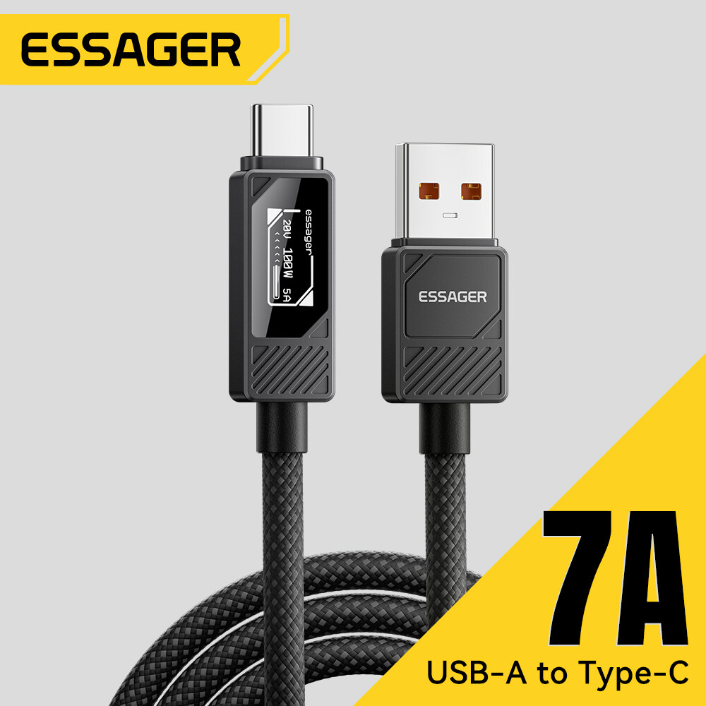 Essager Màn hình hiển thị kỹ thuật Số 7A USB-A Để Loại-C Nhanh Chóng Cáp sạc USB A Để USB C sạc nhanh Dây cáp truyền dữ liệu USB-C Loại C sạc nhanh Dây Dữ Liệu Cho Huawei Xiaomi Samsung Honor Realme OnePlus Oppo Vivo Máy Tính Bảng Máy Tính Xách Tay