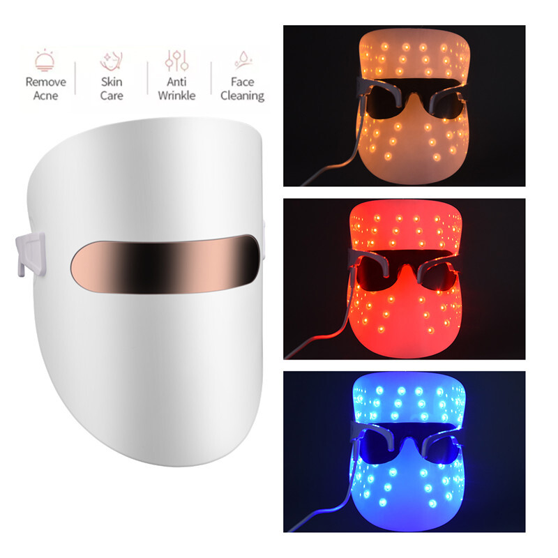 Gambar LED Face Mask 32LED 3 Color Light Led Facial Mask Photon Therapy Mask for Facial Skin Care Rejuvenation Anti Aging Skin Tightening Wrinkles Facial SPA Instrument Beauty Device Skin Tighten Beatuy Tool Face Skin Care Tool