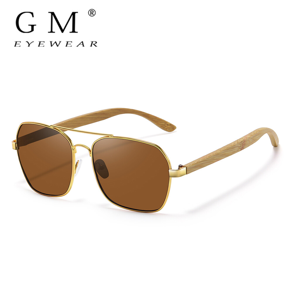 G M Men's and women's Polarized sunglasses, handmade, natural bamboo wood, metal square frame, UV400 2234 ราคา 251 บาท*ส่งฟรี