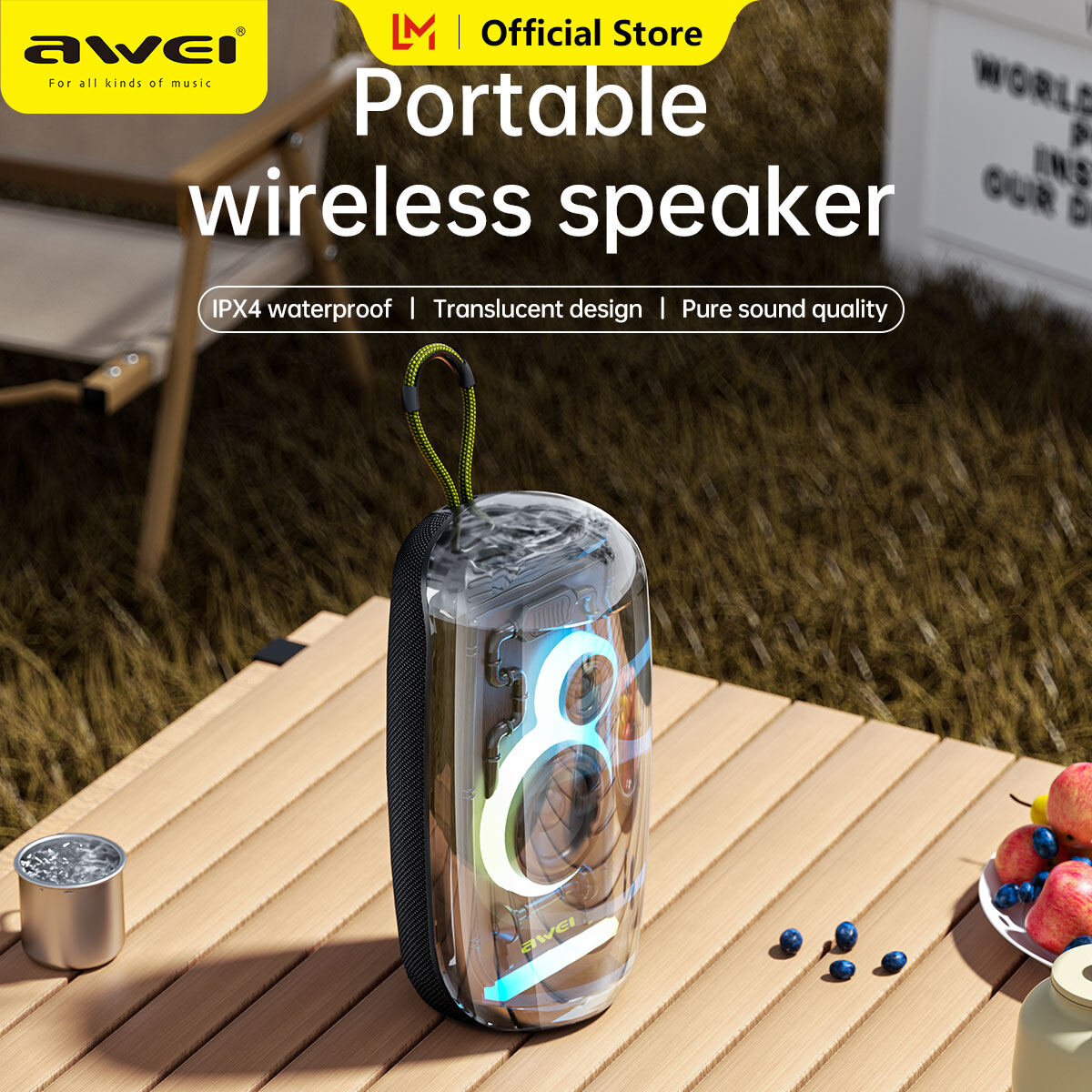 Awei Bluetooth 5.3 Portable speaker RGB Colorful lighting TF card mode High sound quality surround TWS Outdoor waterproof wireless focal speakers ราคา 1,376 บาท*ส่งฟรี