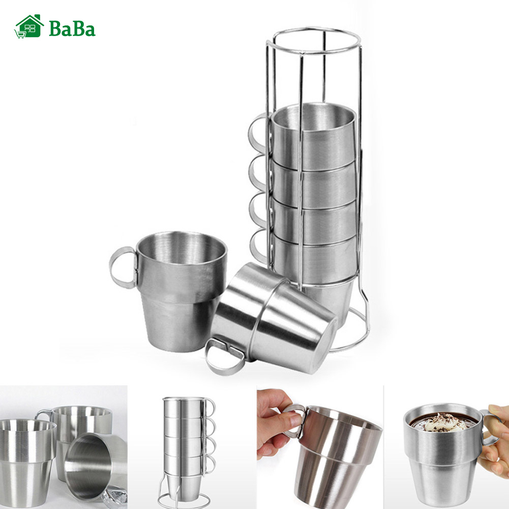 Gambar BaBa 6 Pcs Set Stainless Steel Insulated Cups Coffee Mugs Double Layer Heat Insulation Kit Coffee Wine Tea Water Juice Stainless Steel Durable Insulated Double Layers Heat Insulation Stainless Steel Cups Mugs 6pcs Set Kit