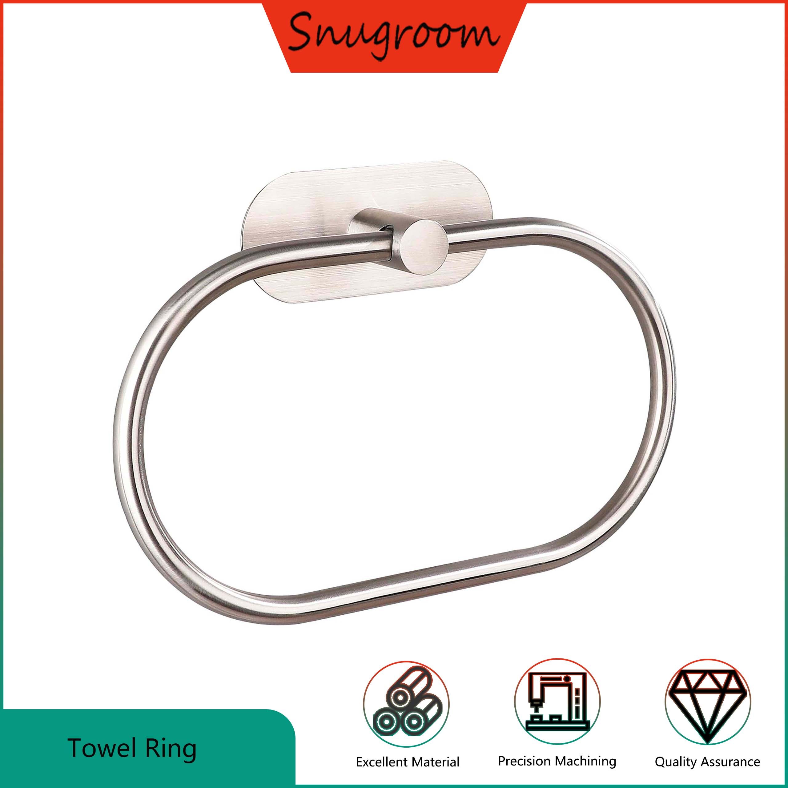 Snugroom 1 Pack Silver Stainless Steel Oval Self-Adhesive Wall Mounted Bathroom Towel Ring ราคา 250 บาท*ส่งฟรี
