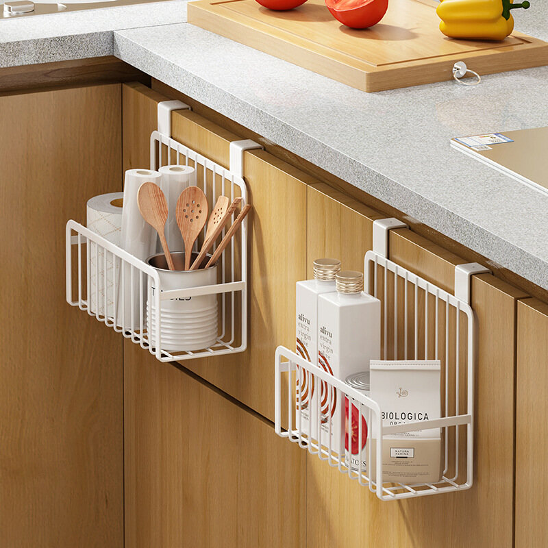 Gambar Home Storage Door Hanging Basket Japanese style Cabinet Hanging Basket Kitchen Condiment Rack Free Nail Free Punching Basket