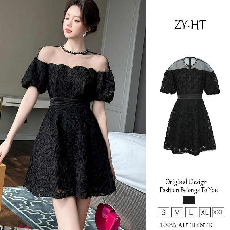  Zyht của phụ nữ ăn mặc Đầm đen váy chữ A Đầm công sở váy lưới lxury Dresses ĐẦM CƯỚI tham dự trang phục váy dự tiệc Váy dạ hội 21722 
