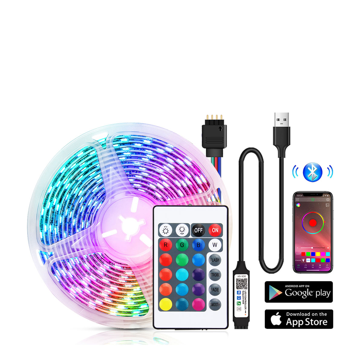15M 5050 RGB đèn nháy dây đèn dây LED ánh sáng Bluetooth đèn Led điều khiển từ xa màu sắc và chế độ đèn trang trí rất thích hợp cho phòng ngủ nhà bếp lối đi bảng TV