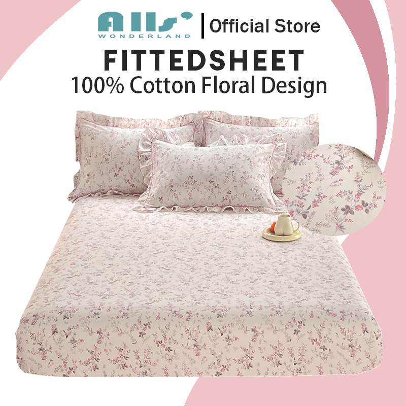 Alls' Wonderland Canadian Cotton Bed Sheet Cover with Garter 800TC Cotton Fitted Bedsheet High Quality Soft Fitted Sheet Floral Matterss Protector ราคา 223 บาท*ส่งฟรี