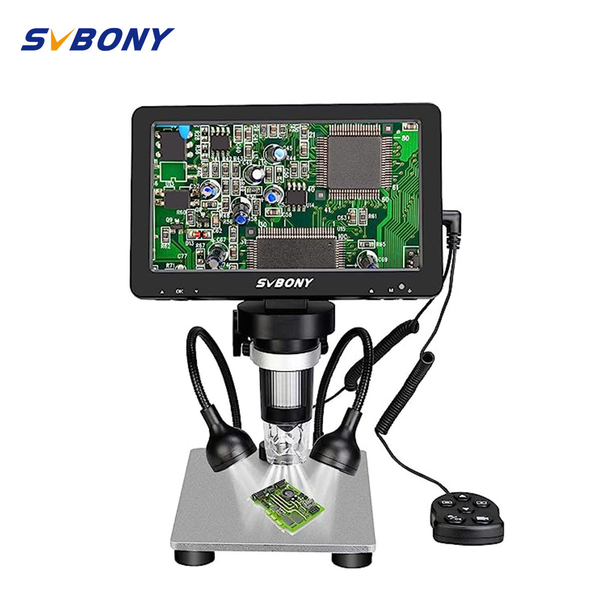 Kính hiển vi kỹ thuật số 7 inch để thẩm định sửa chữa mạch điện tử Svbony Sv604 kính hiển vi kỹ thuật số với màn hình 1080p 1200x kính hiển vi để hàn từ xa có dây điện tử