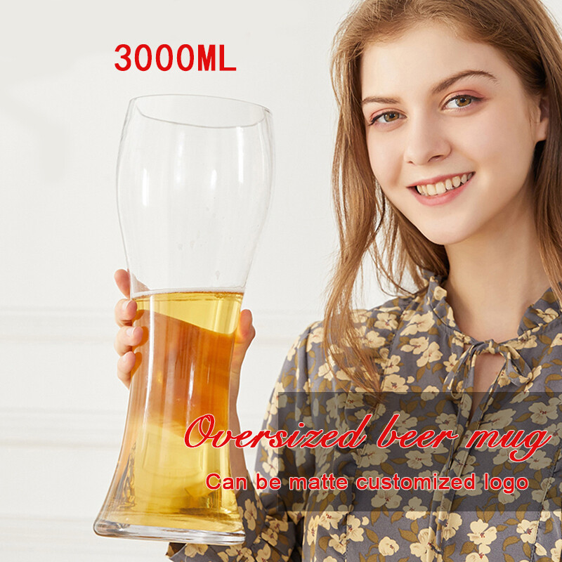 Gambar (Free logo engraving) 3000ML super large glass, large capacity thickened water glass, bar drink glass, beer mug, high borosilicate lead free heat resistant glass, glass ornaments, wedding birthday gifts