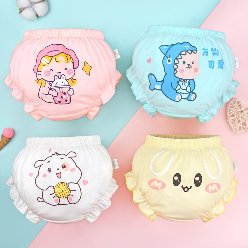 Mèo Lớn may mắn❤Quần lót trẻ em quần short đồ mặc ngoài bánh mì sơ sinh cotton nguyên chất Quần nâng mông bé gái in hình dễ thương