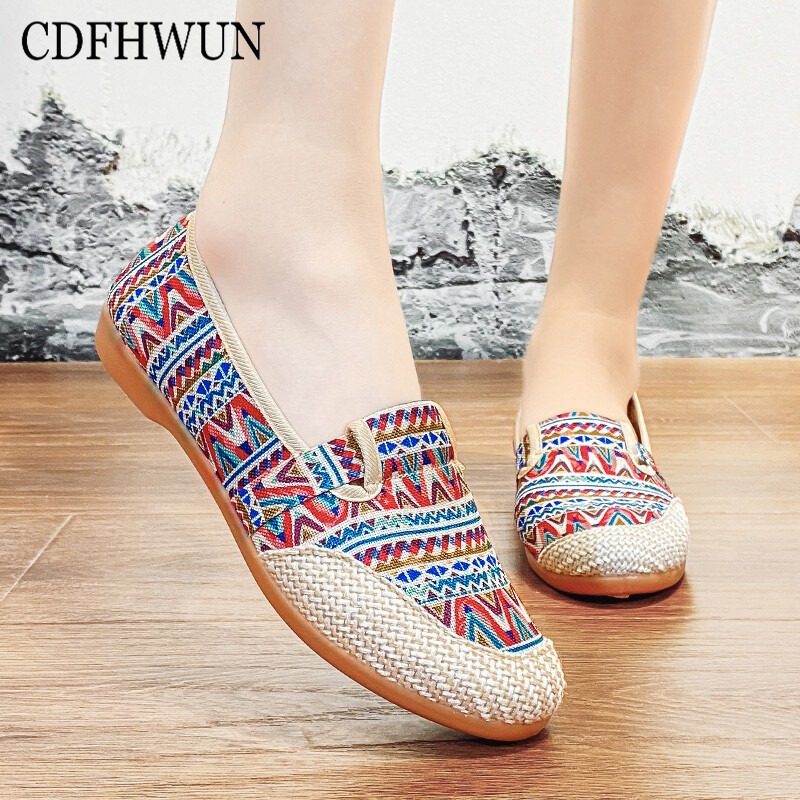 CDFHWUN Loafers for Women Linen Cloth Shoes Comfortable Soft Sole Ladies Shoes Women's Slip On Shoes Student Shoes ราคา 430 บาท*ส่งฟรี