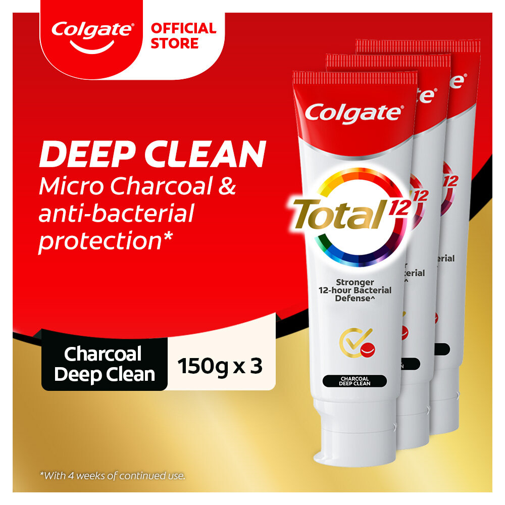 Gambar Colgate Total Charcoal Deep Clean Antibacterial Toothpaste 150g [Bundle Of 3] Value Deal