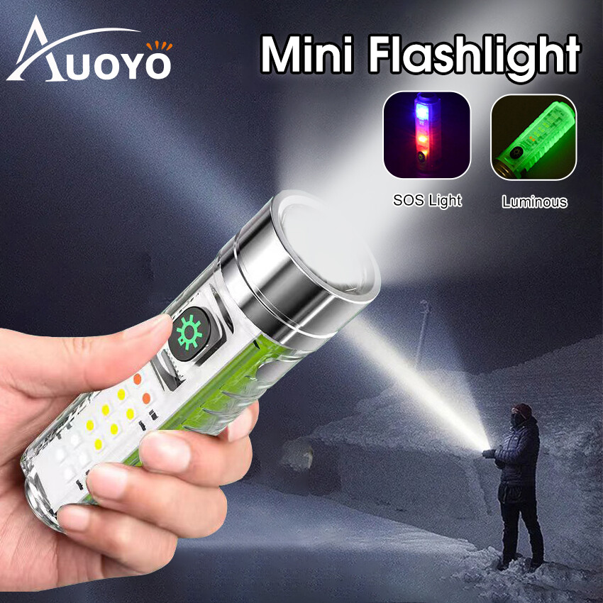 Auoyo đèn pin mini đèn pin led đèn pin siêu sáng đèn pin chiến thuật mini cầm tay đèn pin điện có thể thu phóng 8 chế độ sạc usb đèn pin ngoài trời để cắm trại/đi bộ đường dài/đạp xe