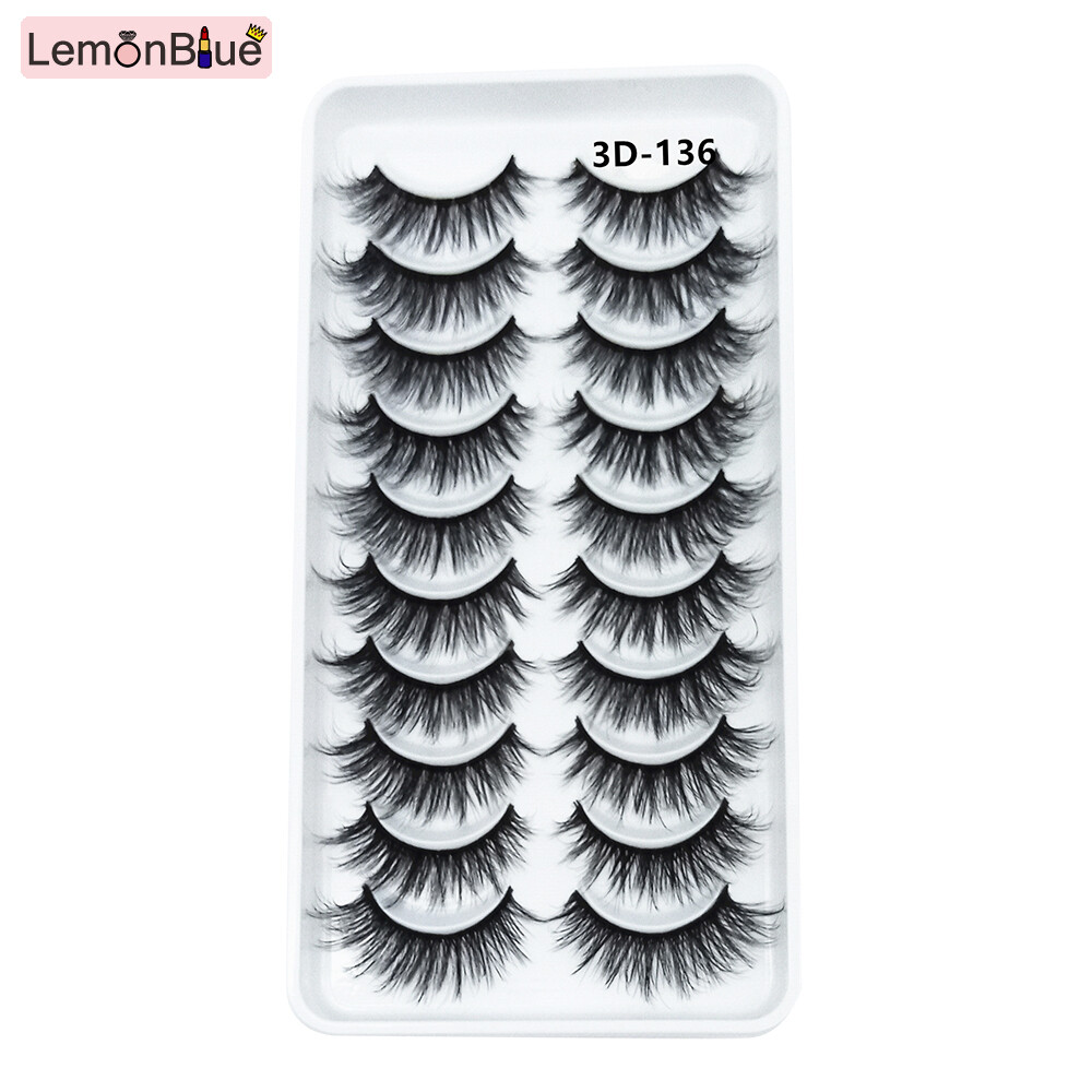 Gambar LemonBlue 10Pairs False Eyelash Natural 3D Fluffy Eyelash Extensions Soft Wispy Eyelashes Fake Eyelash Extensions Comfortable and Reusable Lashes Natural Look False Eyelashes for Women Girls Beauty Salon Supplies 3D Effect Fake Lashes