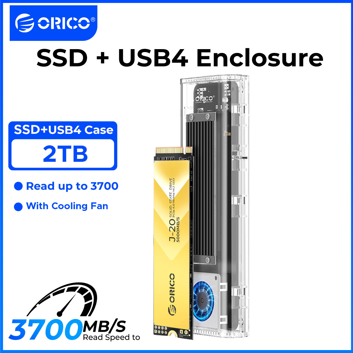ORICO M2 NVME 40Gbps usb4 M.2 Vỏ đựng ổ SSD với Quạt Tản Nhiệt Loại C USB một cáp M2 trường hợp bao