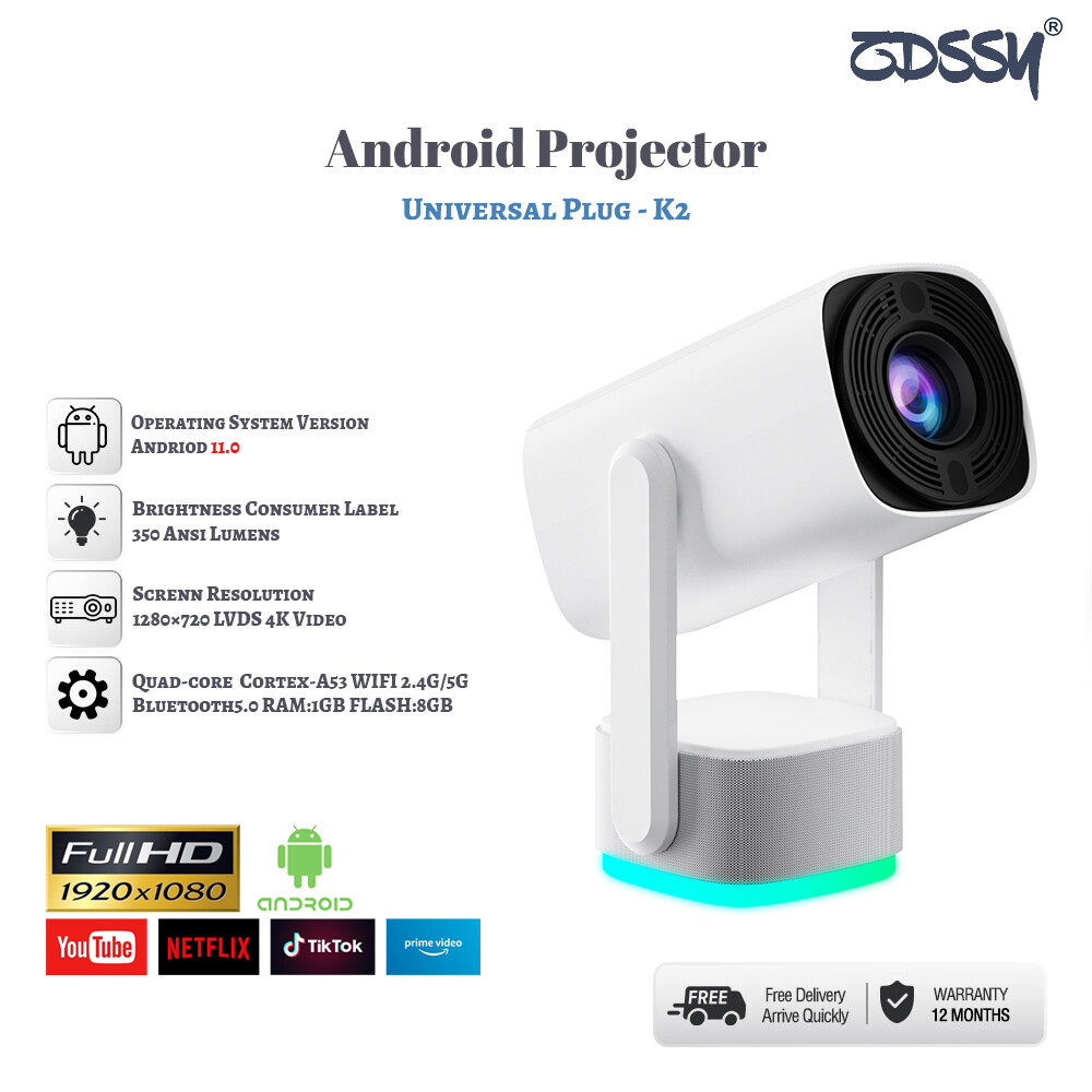 [Auto Focus] ZDSSY K2 Mini Projector with WiFi and Bluetooth, Built-in Battery Smart Projector with Android 11 OS 270° Rotation & Auto Keystone, Outdoor Portable Movie Projector 1080P Support for HDMI/USB/Laptop - ยี่ห้อ ZDSSY ราคา 3,909 บาท*ส่งฟรี