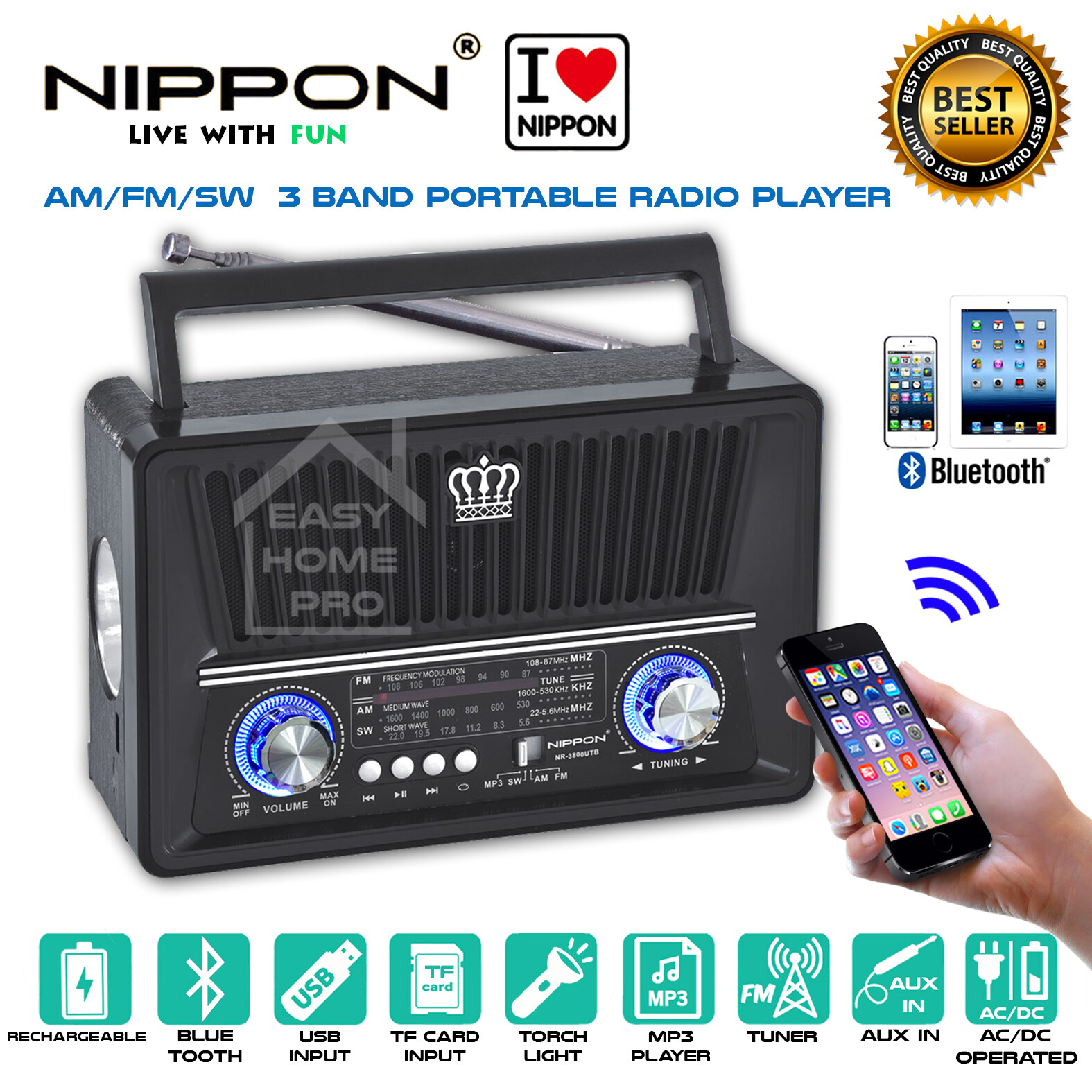 Nippon Nr 110u R Fm Am Sw 3 Band Mobile Radio Player Rechargeable Lazada