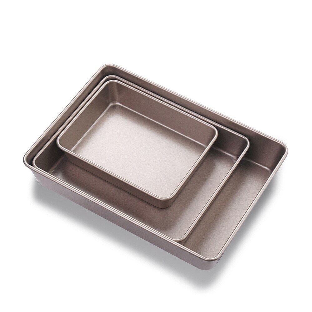 Gambar 1PC Rectangular Non Stick Bread Cake Baking Tray Thick Baking Tray Oven Rectangular Black Baking Tray Diy Baking For Kitchen