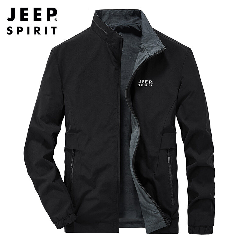 JEEP SPIRIT Áo Khoác Nam Áo Khoác Thường Ngày Cổ Đứng Hai Mặt Áo Khoác Bảo Hộ Lao Động Dáng Rộng Ngoại Cỡ Áo Khoác Hai Mặt