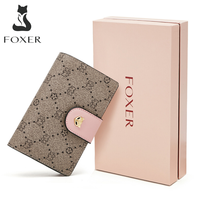 FOXER Ví Nữ Chữ Ký PVC Ví Nữ Ngắn Dập Nổi Ví Đựng Thẻ Nữ Túi Đựng Tiền Xu Thời Trang