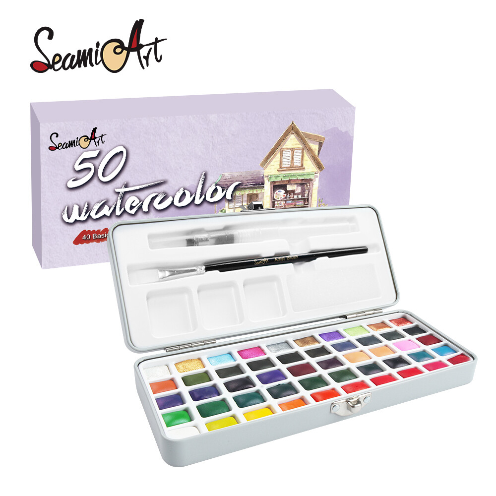 Seamiart bộ sơn móng tay màu nước trơn màu kim loại cơ bản 50 màu kèm cọ sơn móc
