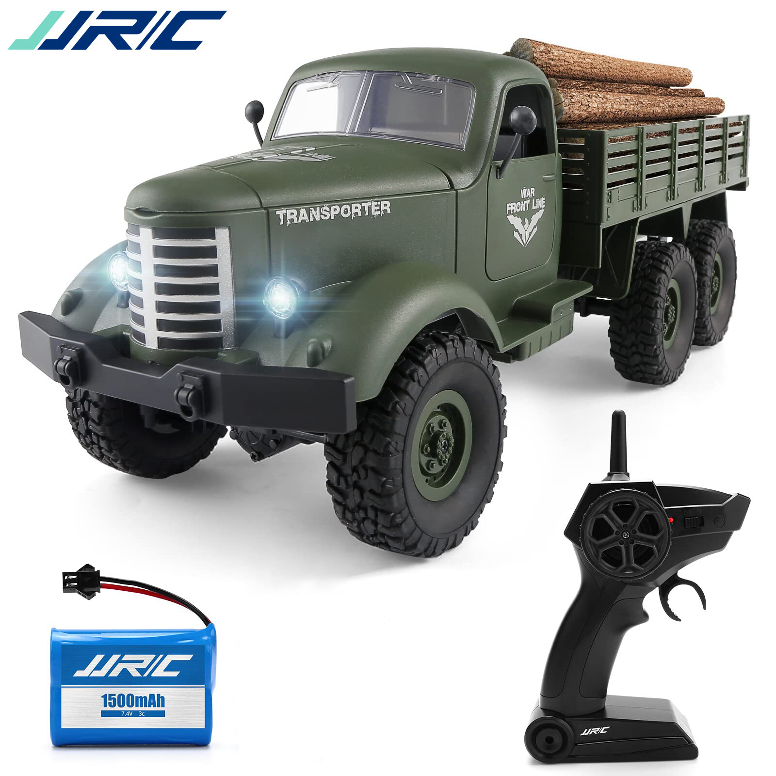 Jjrc xe tải quân sự điều khiển từ xa xe leo núi điều khiển từ xa 1:16 2.4g 6wd xe tải điều khiển từ xa địa hình có thể tải được xe quân sự xe quân đội đồ chơi quà tặng sinh nhật cho trẻ em bé trai