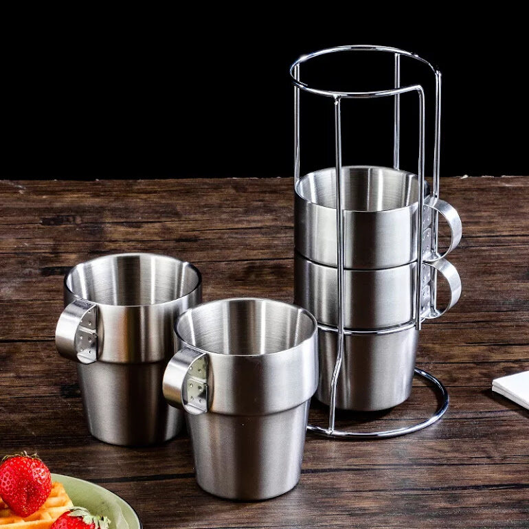 Gambar 304 Stainless Steel Mugs Double walled Coffee Cup Tea Milk Cups with Handle Outdoor Picnic Heat Insulation and Anti scal