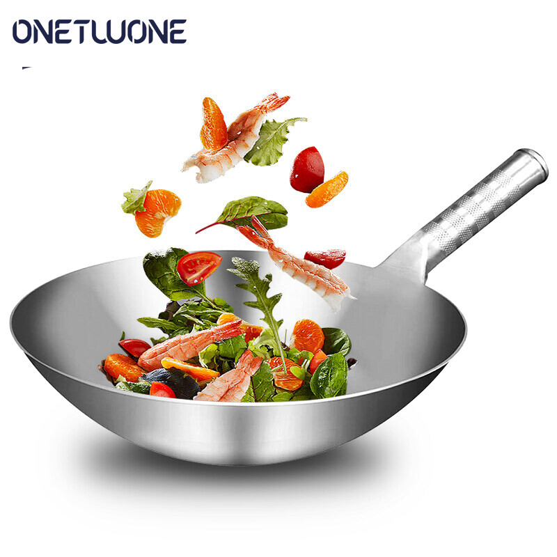 Onetwone 1.8mm Thick Stainless Steel Wok High Quality Chinese Handmade Wok Traditional Non Stick Rusting Gas Wok Cooker Pan Cooker Kitchen Cookware ราคา 528 บาท*ส่งฟรี